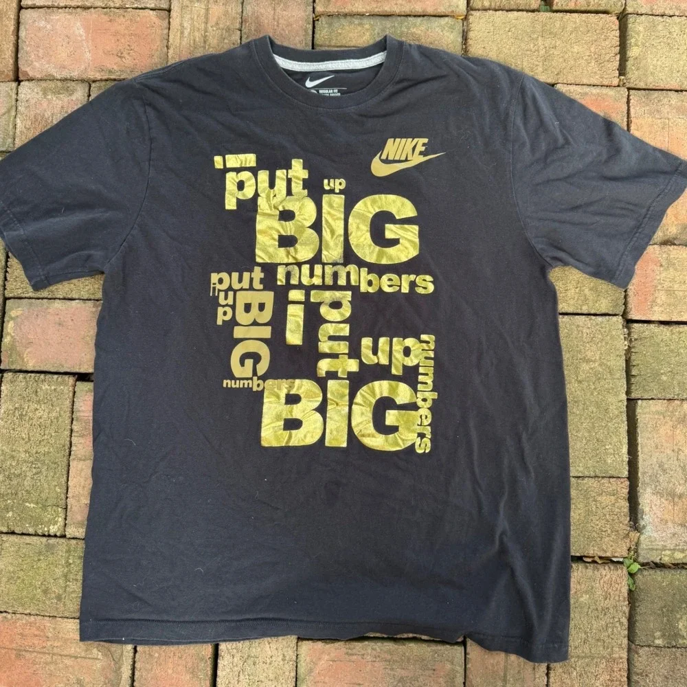 Nike Mens XL T-Shirt Black Gold Put Up Big Numbers Graphic Tee Cotton Regular
